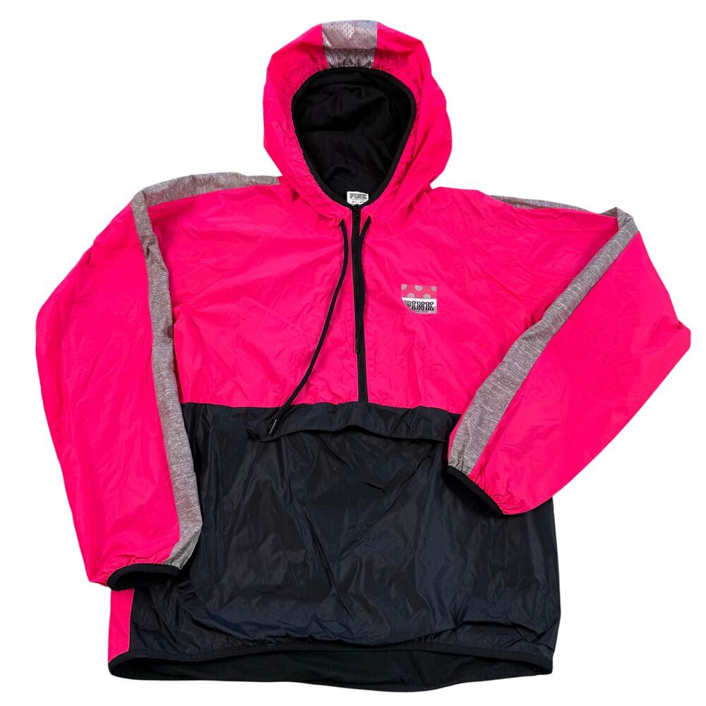 Victoria's Secret PINK Anorak Jacket M Hooded Windbreaker Coat 1/2 Zip